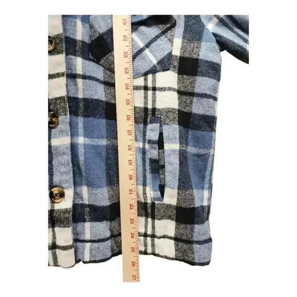 Active USA Blue Black White Plaid Sherpa Lined Shacket Women’s Size L Wool Blend - Picture 4 of 10